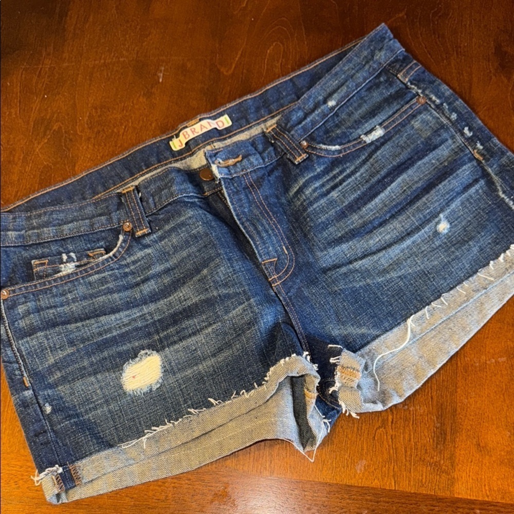 Abrand Blue Jean Shorts with Distressed Cuffed Hem